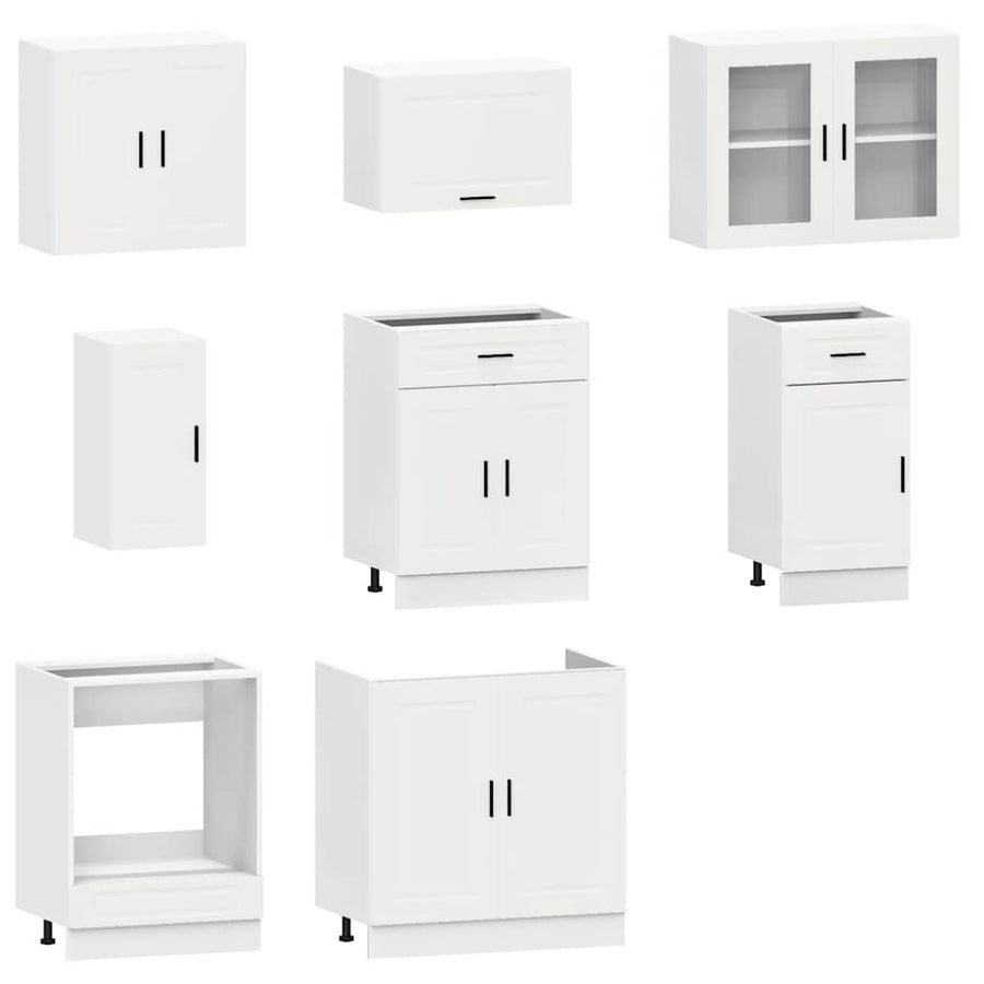 8 Piece Kitchen Cabinet Set "Porto" White Engineered Wood