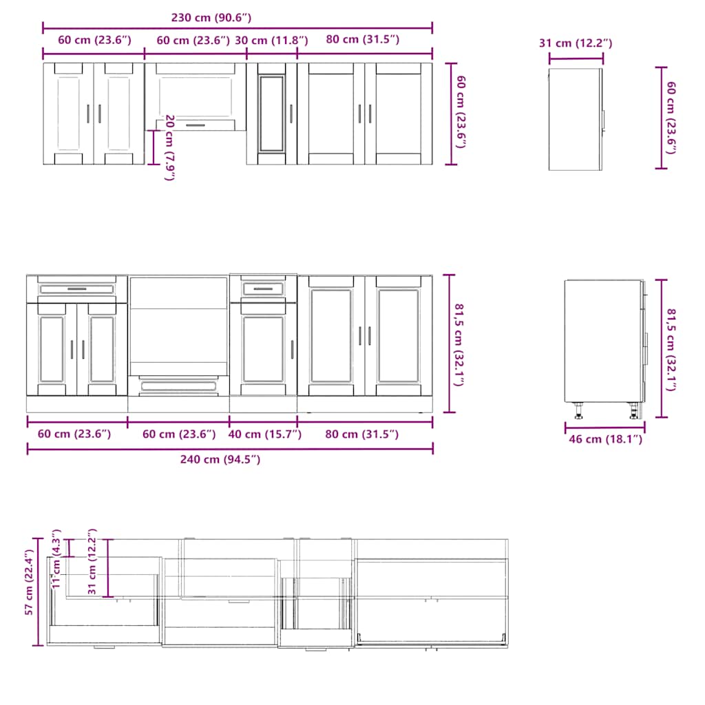 8 Piece Kitchen Cabinet Set "Porto" White Engineered Wood
