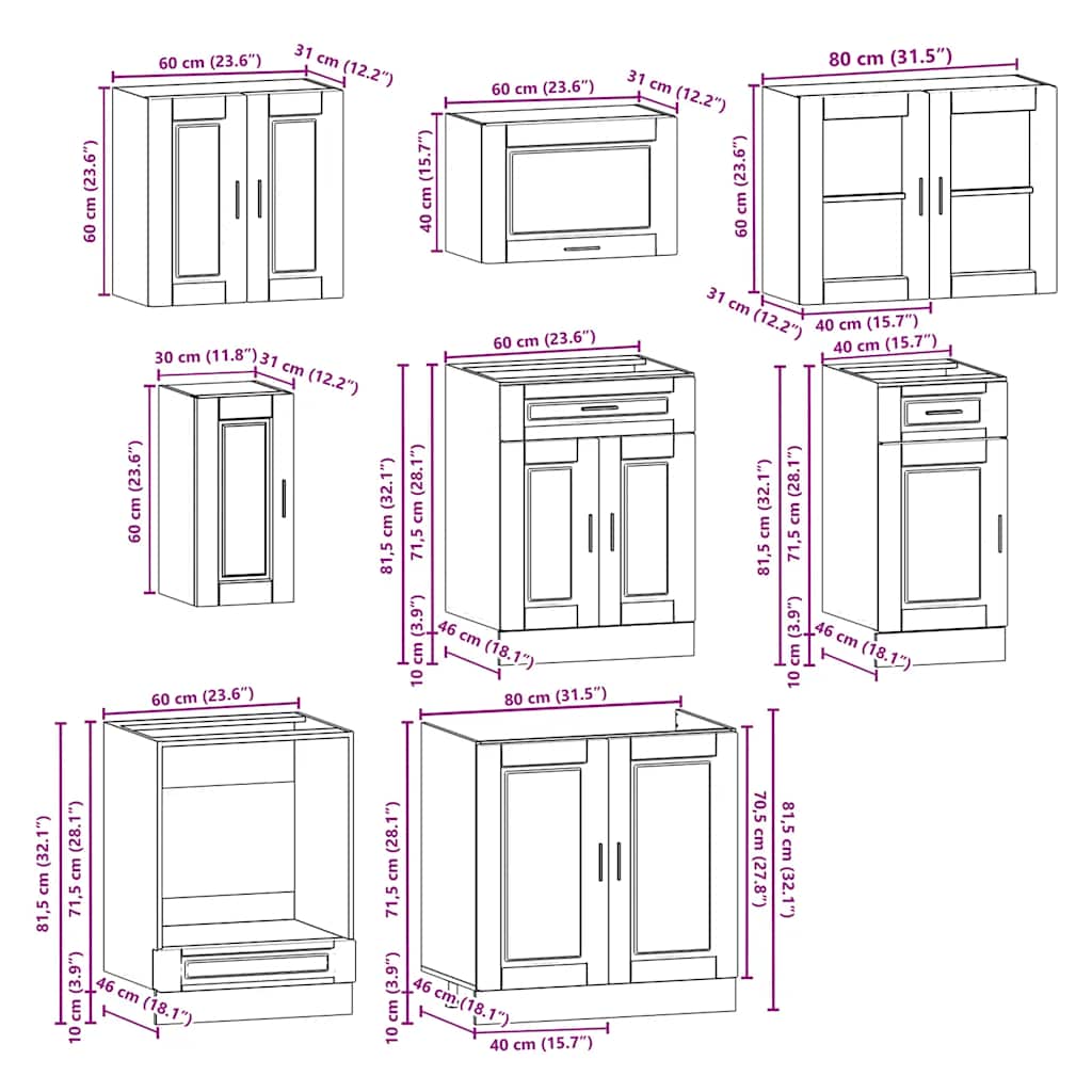 8 Piece Kitchen Cabinet Set "Porto" White Engineered Wood