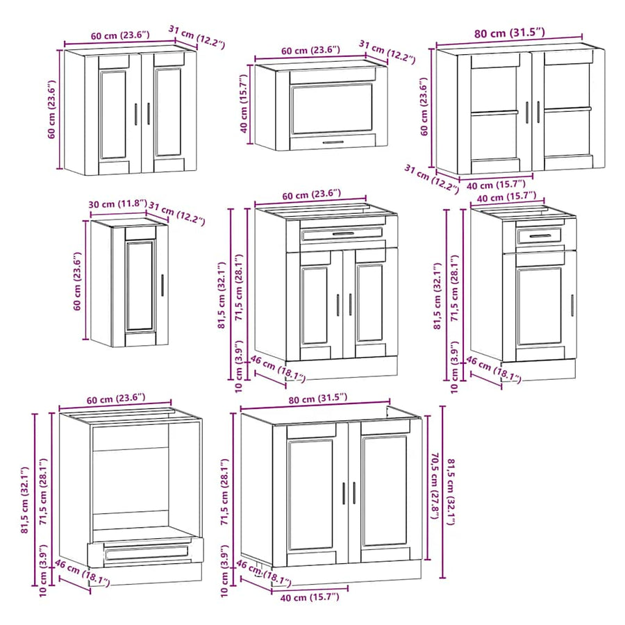 8 Piece Kitchen Cabinet Set "Porto" White Engineered Wood