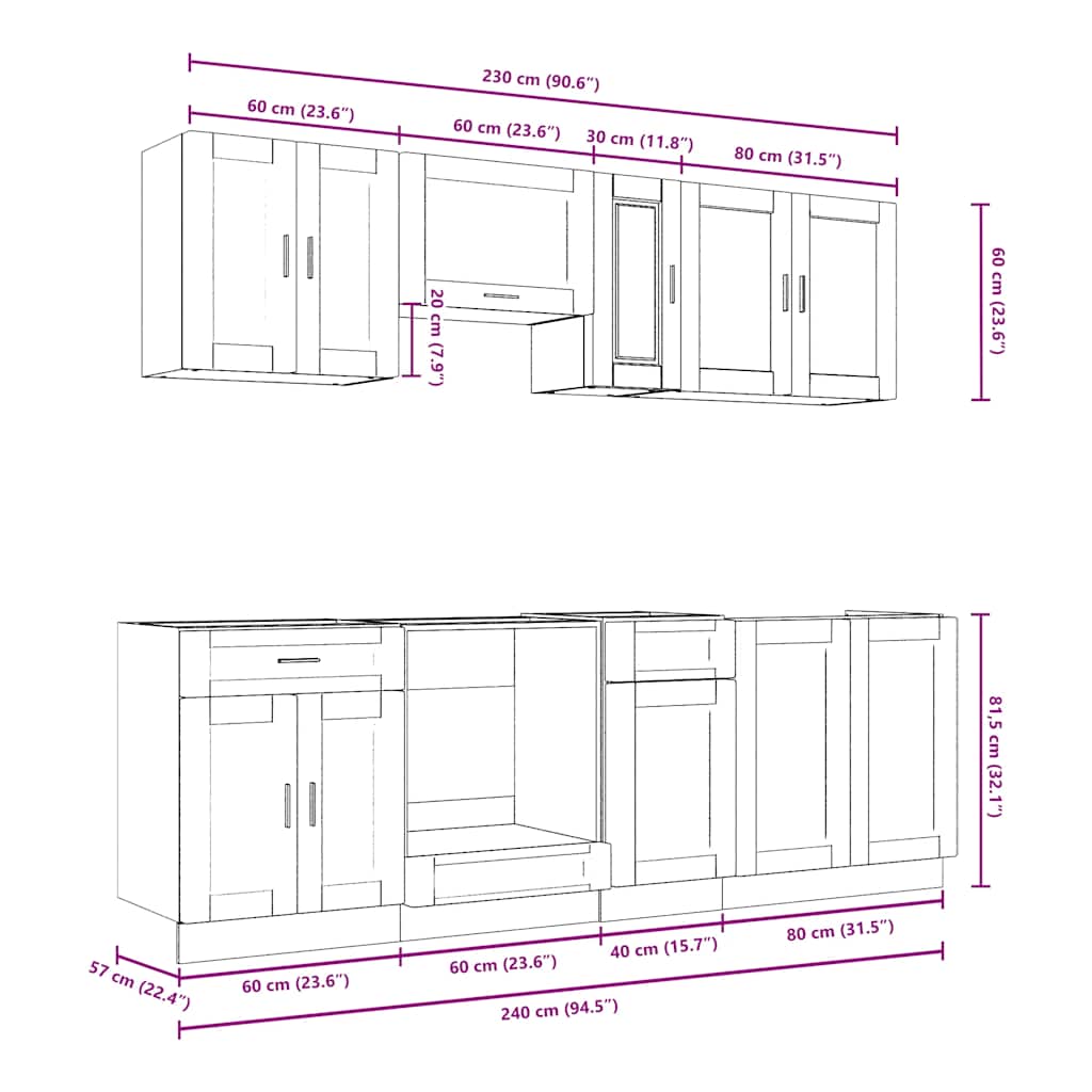 8 Piece Kitchen Cabinet Set "Porto" White Engineered Wood