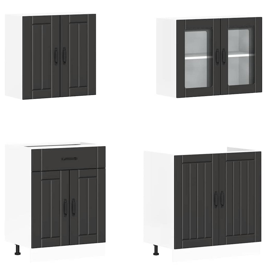 4 Piece Kitchen Cabinet Set "Lucca" Black Engineered Wood