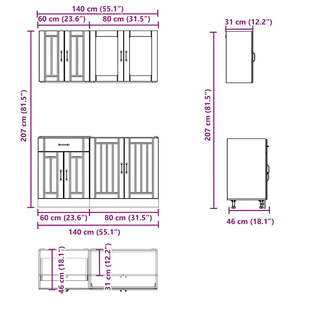 4 Piece Kitchen Cabinet Set "Lucca" Black Engineered Wood