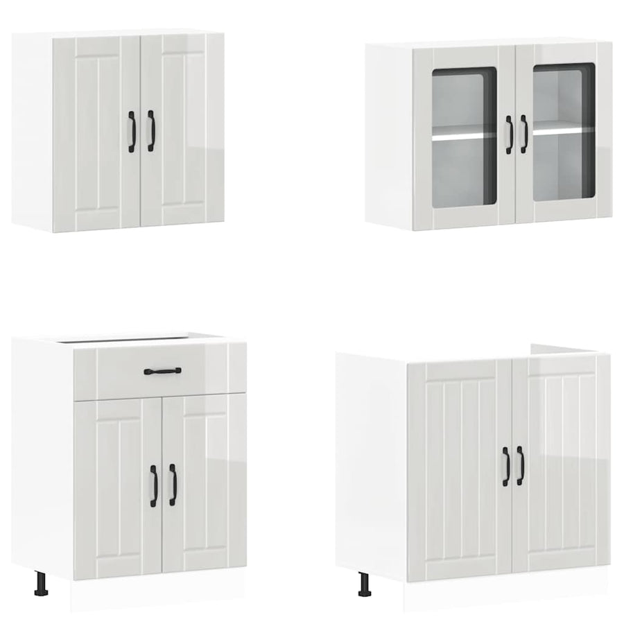 4 Piece Kitchen Cabinet Set "Lucca" High Gloss White