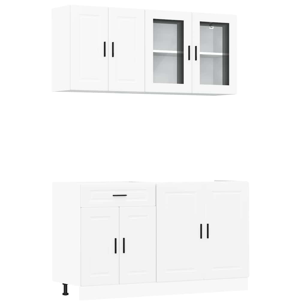 4 Piece Kitchen Cabinet Set "Porto" White Engineered Wood