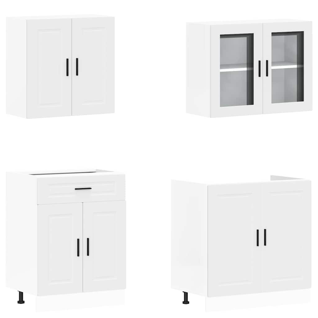 4 Piece Kitchen Cabinet Set "Porto" White Engineered Wood