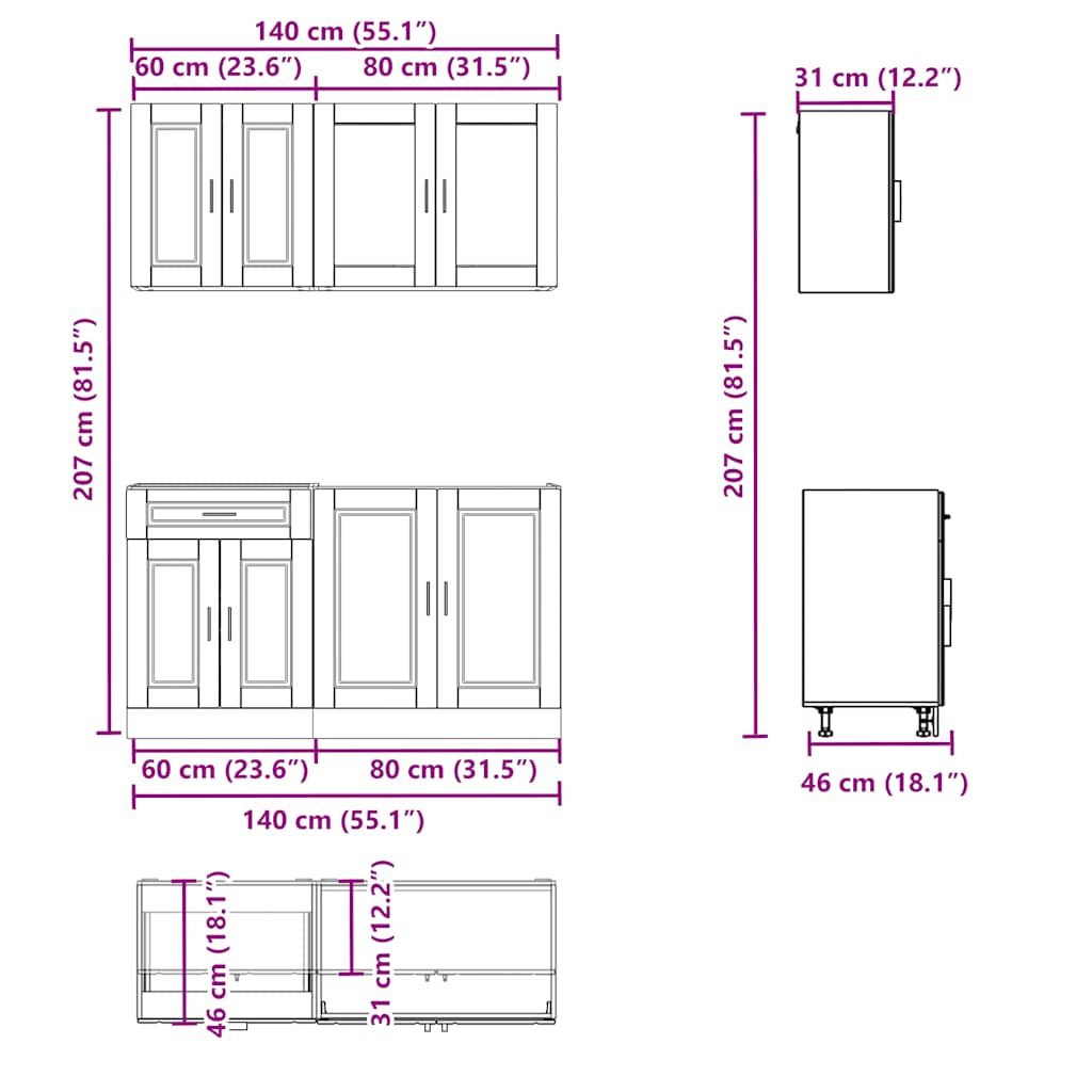 4 Piece Kitchen Cabinet Set "Porto" White Engineered Wood