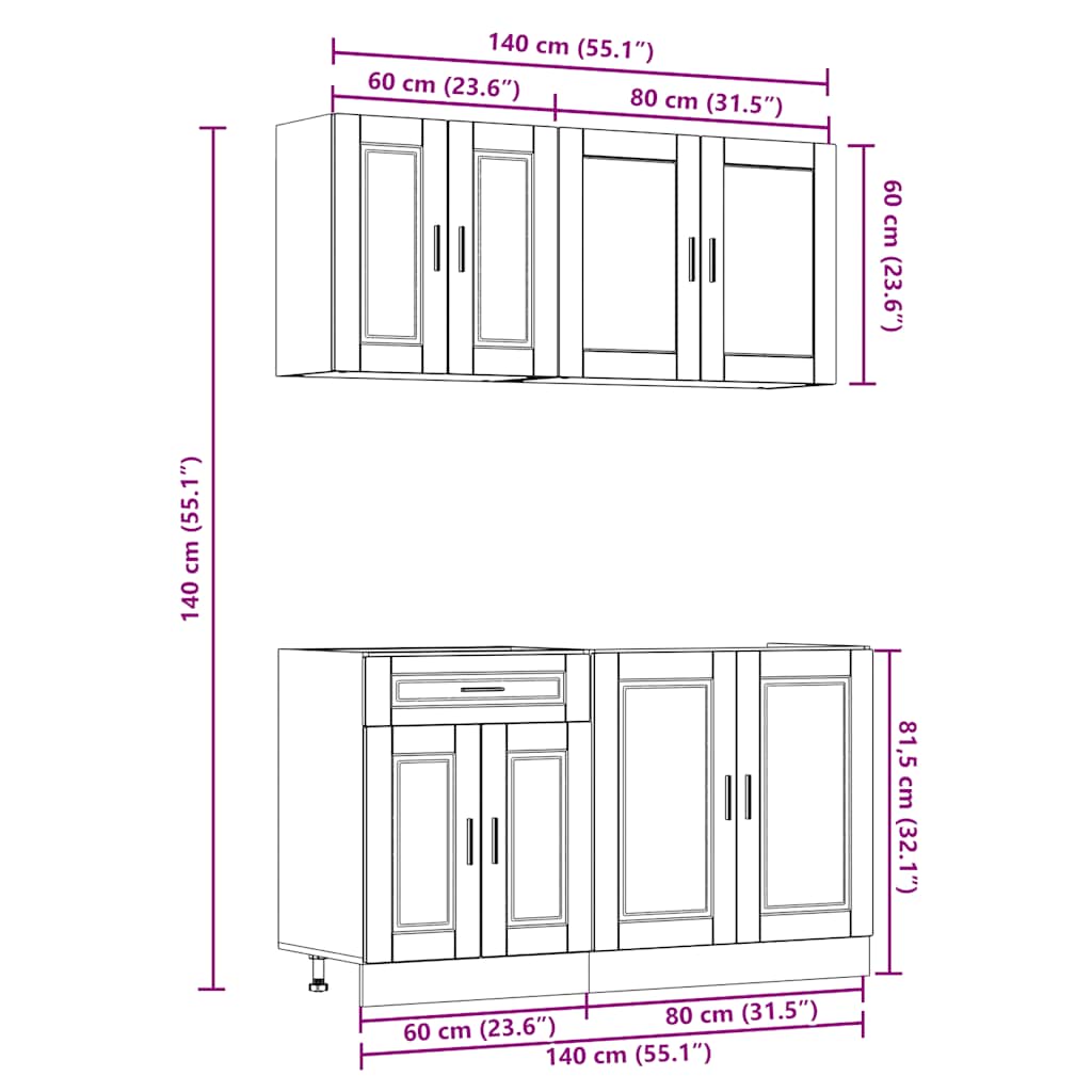 4 Piece Kitchen Cabinet Set "Porto" White Engineered Wood