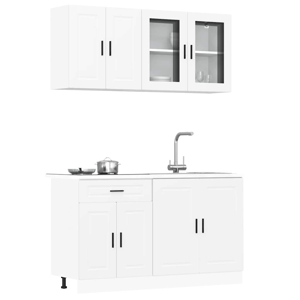 4 Piece Kitchen Cabinet Set "Porto" White Engineered Wood