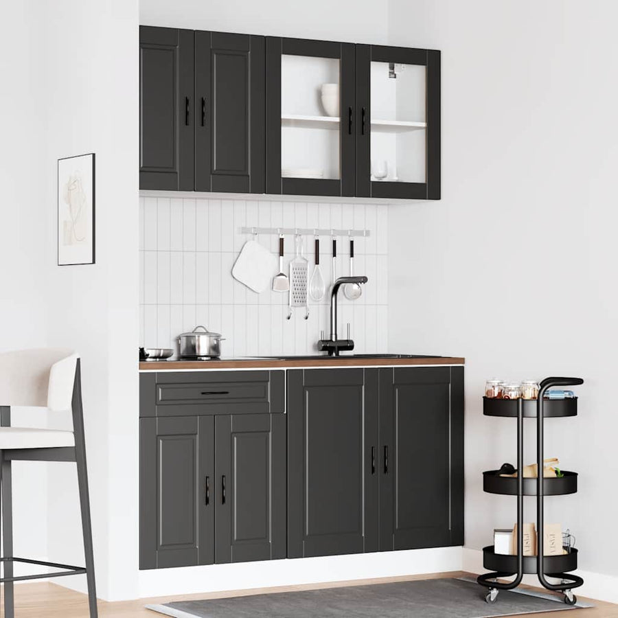 4 Piece Kitchen Cabinet Set "Porto" Black Engineered Wood