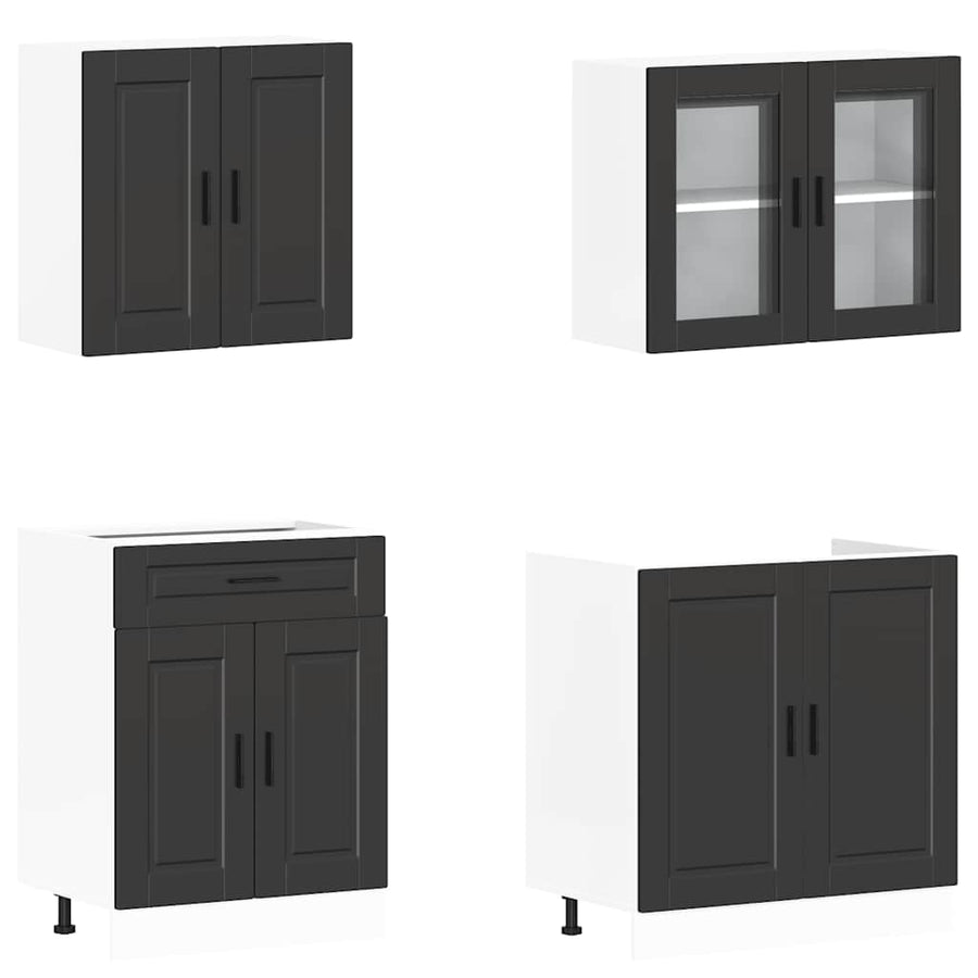 4 Piece Kitchen Cabinet Set "Porto" Black Engineered Wood