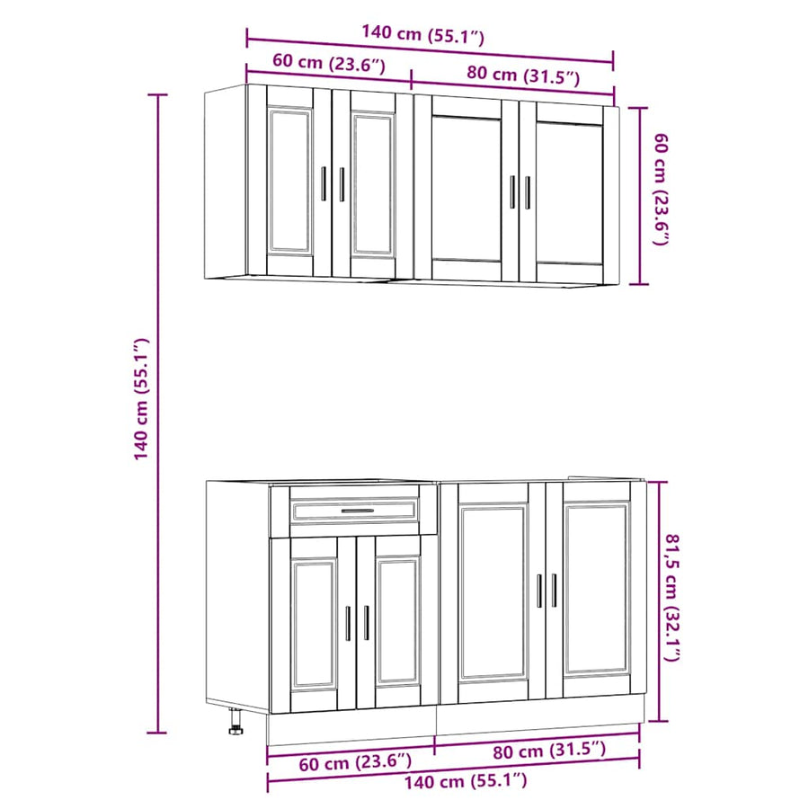 4 Piece Kitchen Cabinet Set "Porto" Black Engineered Wood