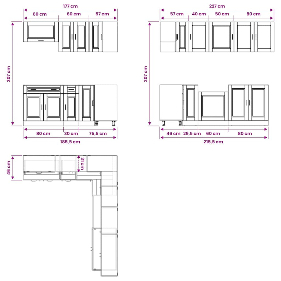 11 Piece Kitchen Cabinet Set Porto White Engineered Wood