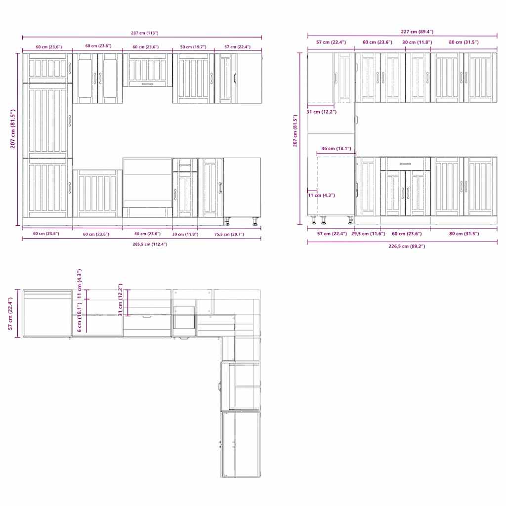 14 Piece Kitchen Cabinet Set Lucca White Engineered Wood