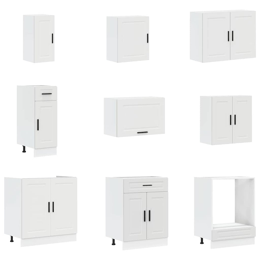 14 Piece Kitchen Cabinet Set Porto White Engineered Wood