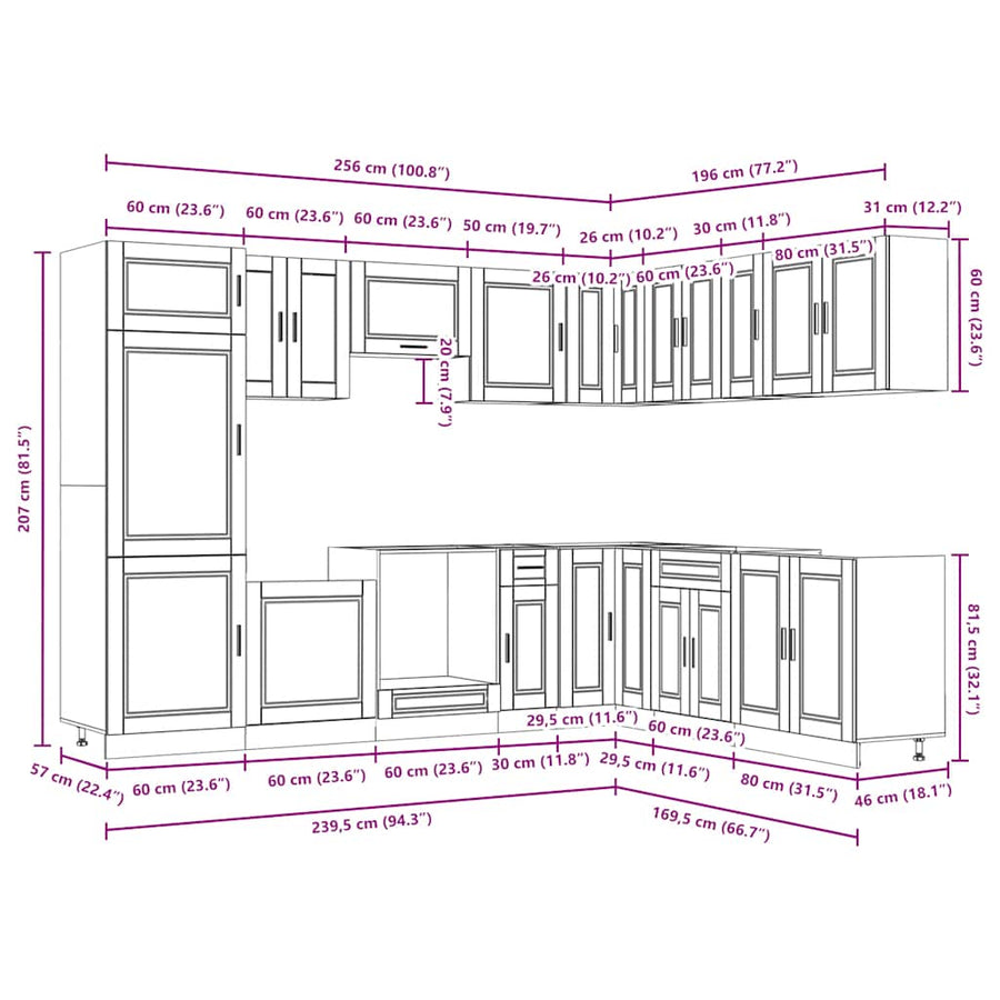 14 Piece Kitchen Cabinet Set Porto White Engineered Wood