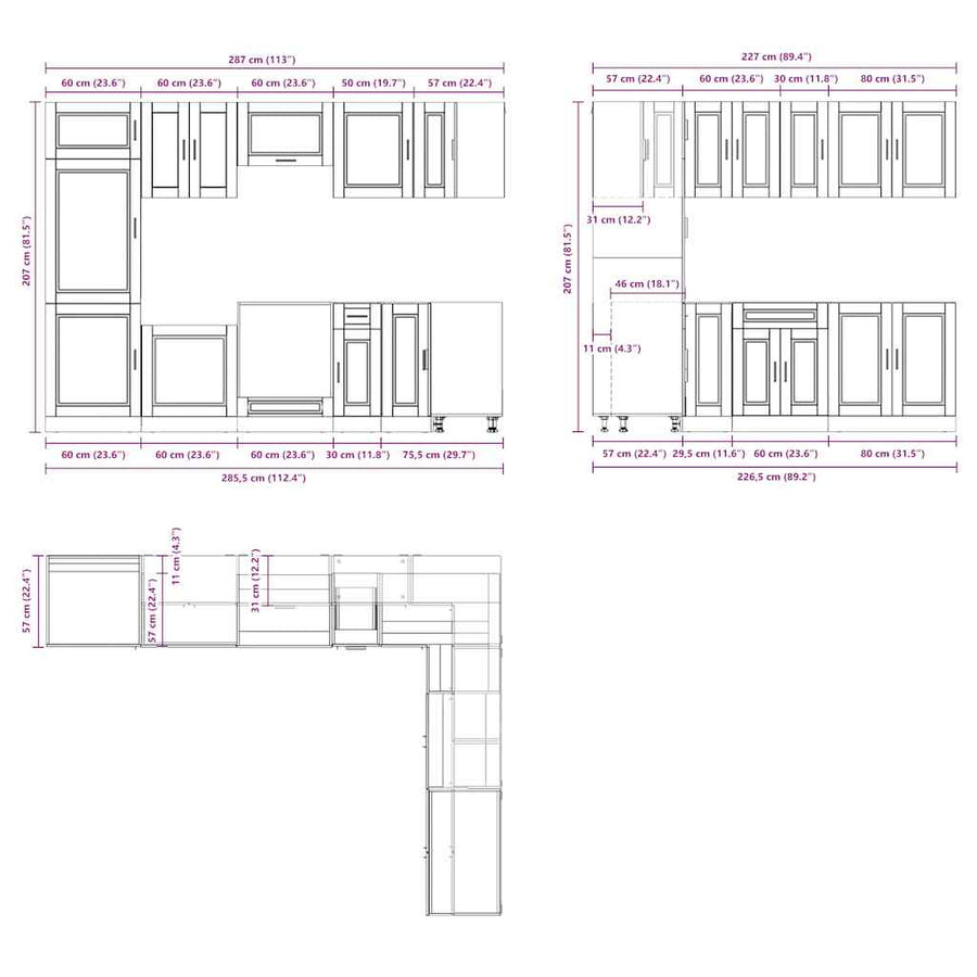 14 Piece Kitchen Cabinet Set Porto White Engineered Wood