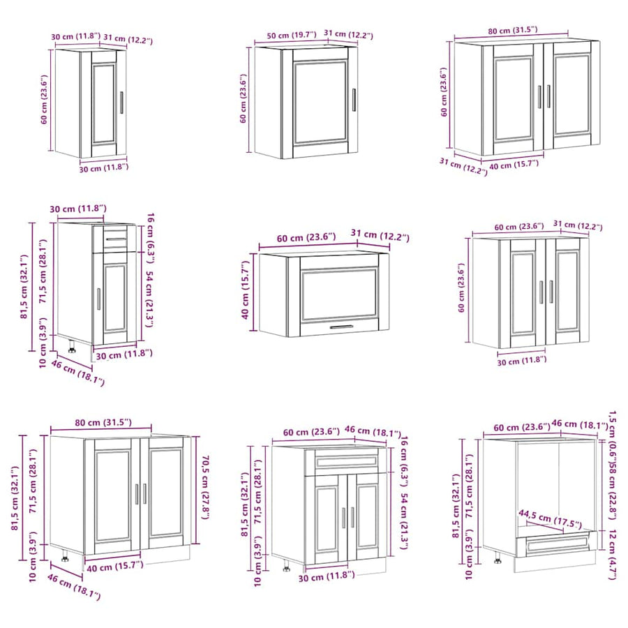 14 Piece Kitchen Cabinet Set Porto White Engineered Wood