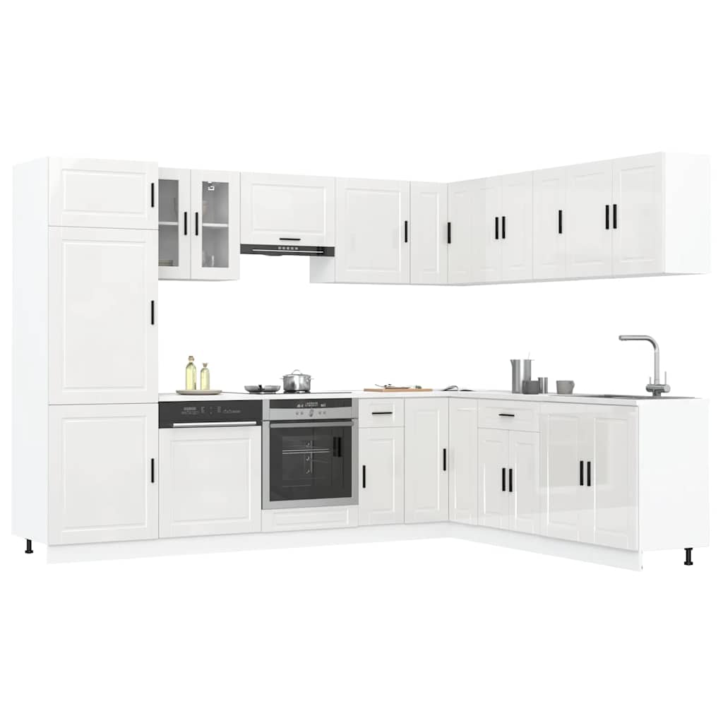 14 Piece Kitchen Cabinet Set "Porto" Gloss White Engineered Wood