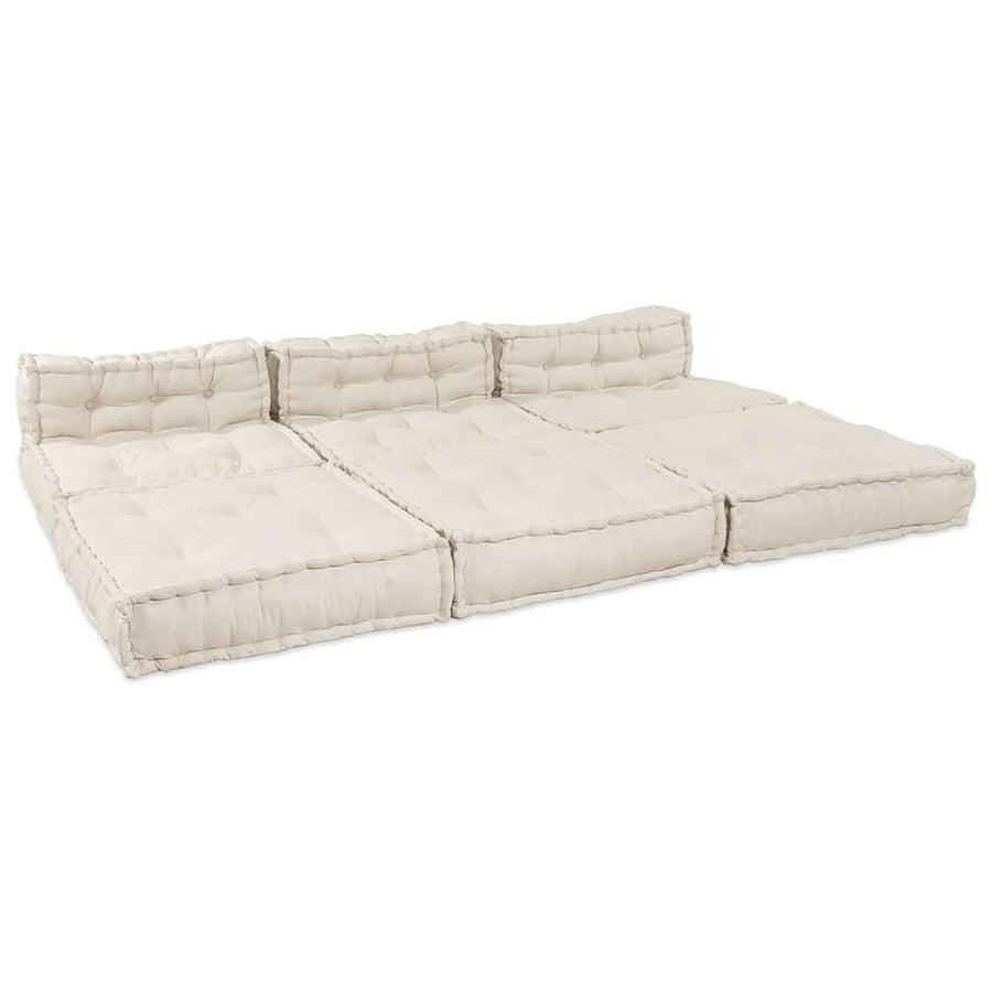 Modular Sofa Unit Fabric Cream 210 x 140 x 56 cm