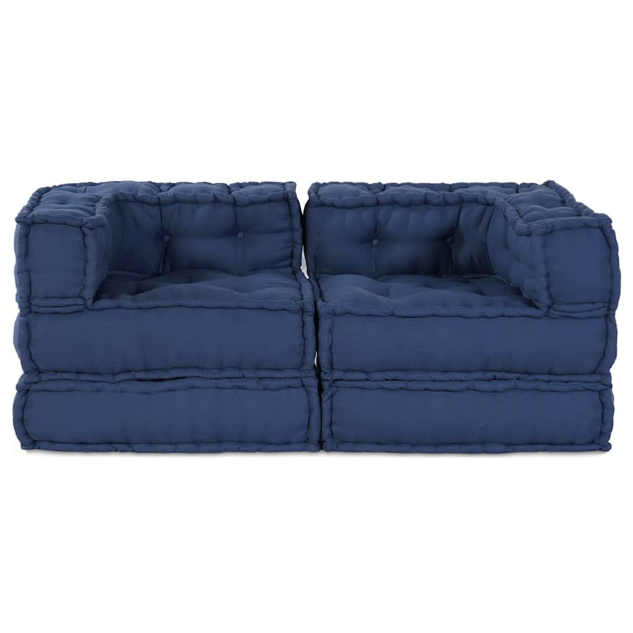 Modular Sofa Unit 2 pcs Fabric Indigo 140 x 70 x 56 cm