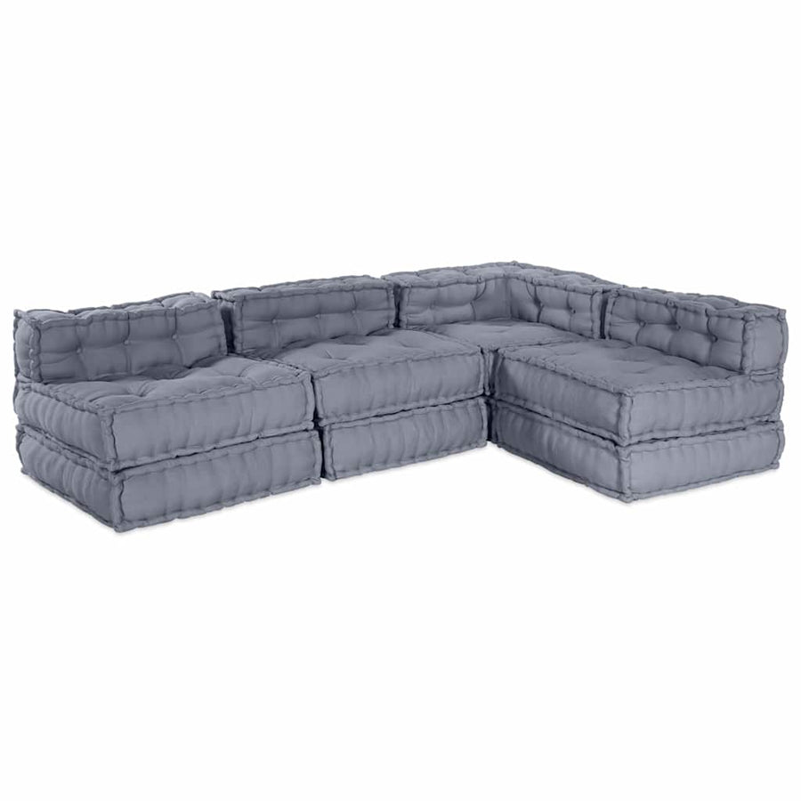 Modular Sofa Unit Fabric Grey 210 x 140 x 56 cm