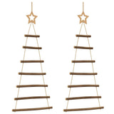 ?Hanging Christmas Trees with Top Stars 2 pcs 42x90 cm Natural Branch - Front View