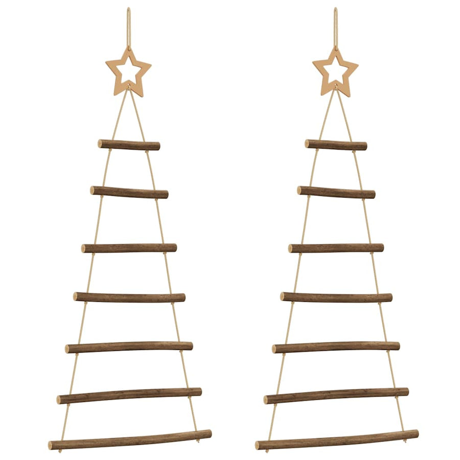Hanging Christmas Trees with Top Stars 2 pcs 42x90 cm Natural
