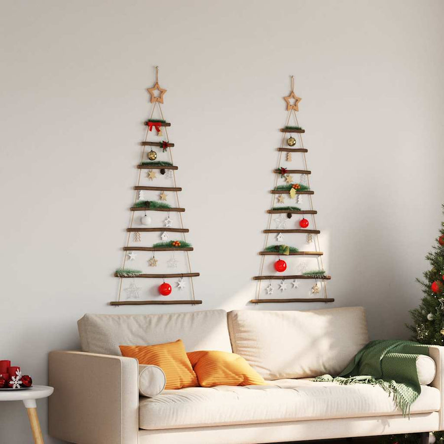 Hanging Christmas Trees with Top Stars 2 pcs 55x120 cm