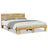 Bed Frame with Headboard without Mattress 135x190 cm Solid Wood Oak - Front View
