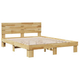 Bed Frame with Headboard without Mattress 135x190 cm Solid Wood Oak - Side View