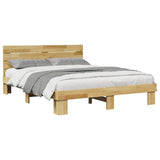 Bed Frame with Headboard without Mattress 135x190 cm Solid Wood Oak