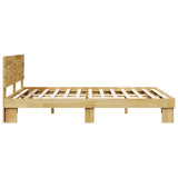 Bed Frame with Headboard without Mattress 135x190 cm Solid Wood Oak - Close-Up Angle