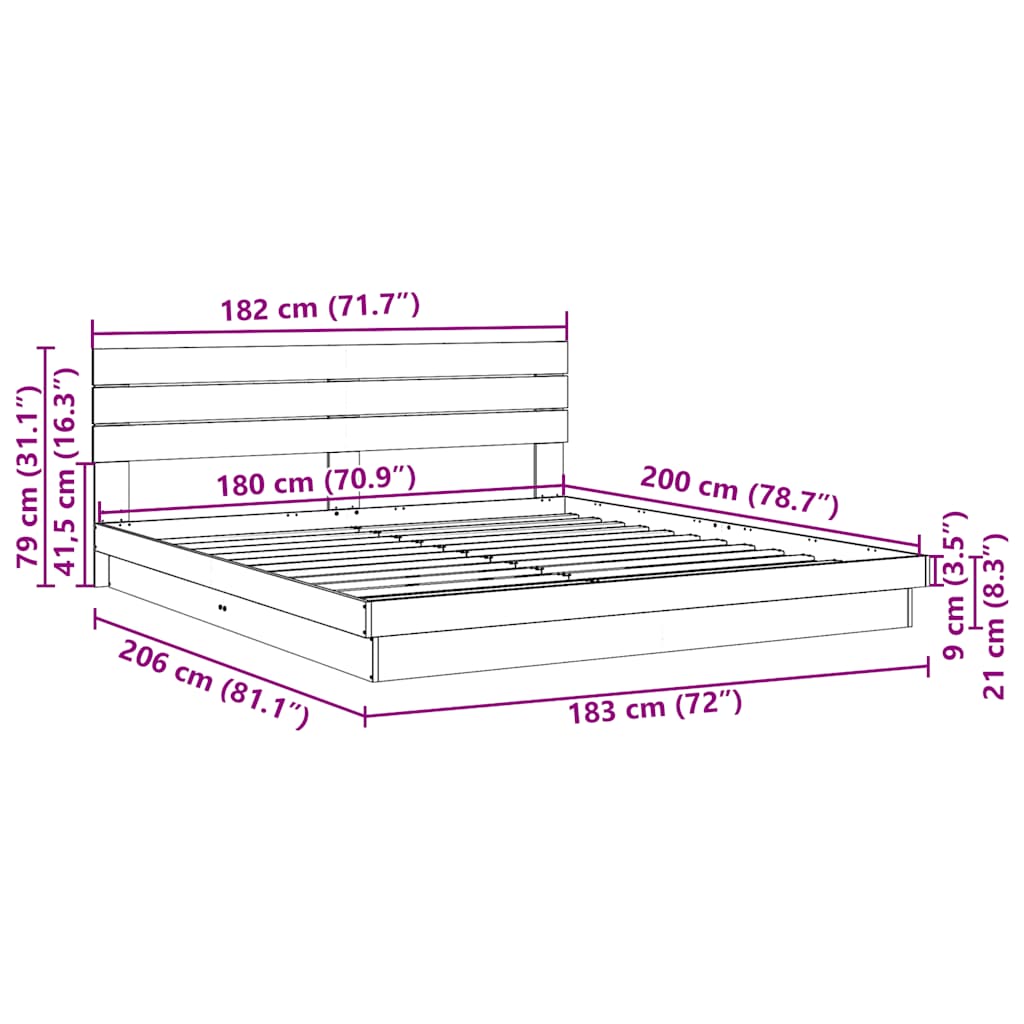 Bed Frame with Headboard without Mattress 180x200 cm Solid Wood Oak