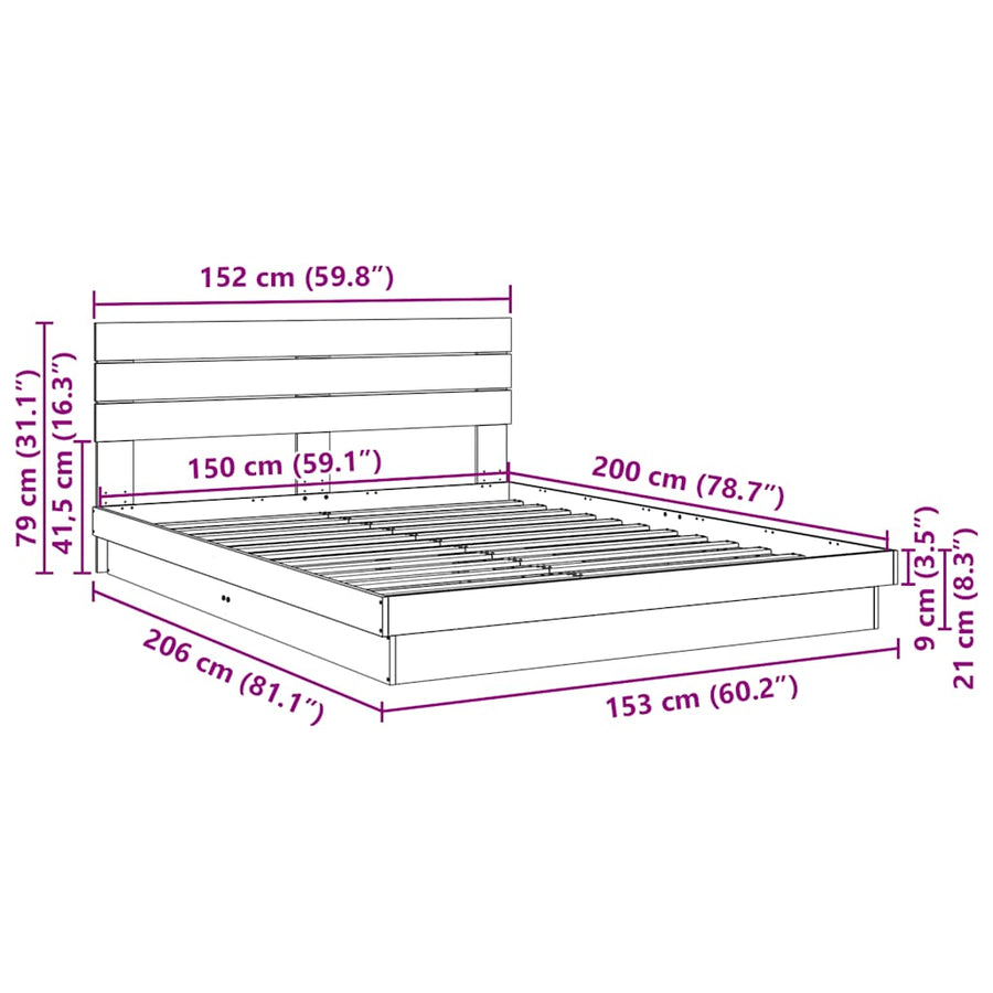 Bed Frame with Headboard without Mattress 150x200 cm