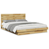 Bed Frame with Headboard without Mattress 135x190 cm Solid Wood Oak - Front View