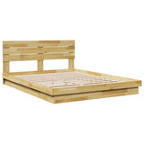 Bed Frame with Headboard without Mattress 135x190 cm Solid Wood Oak - Side View