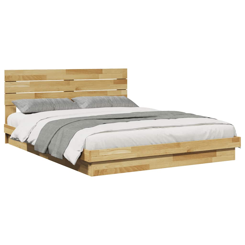 Bed Frame with Headboard without Mattress 135x190 cm Solid Wood Oak