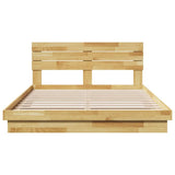 Bed Frame with Headboard without Mattress 135x190 cm Solid Wood Oak - Rear View