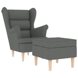 Armchair with Footstool Dark Grey Fabric