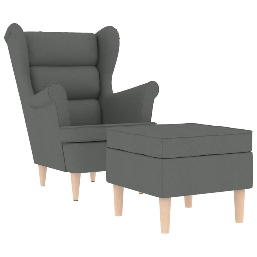 Armchair with Footstool Dark Grey Fabric