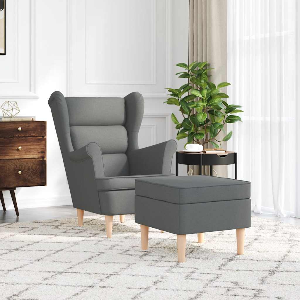 Armchair with Footstool Dark Grey Fabric