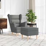 Armchair with Footstool Dark Grey Fabric