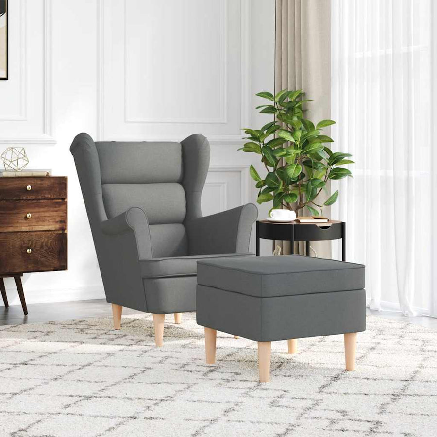 Armchair with Footstool Dark Grey Fabric