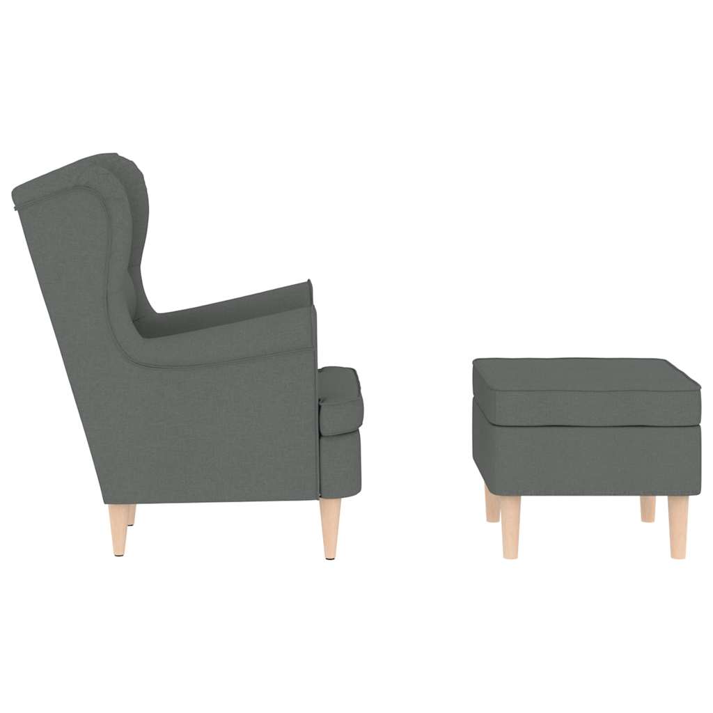 Armchair with Footstool Dark Grey Fabric