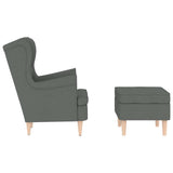 Armchair with Footstool Dark Grey Fabric - 45-Degree Angle