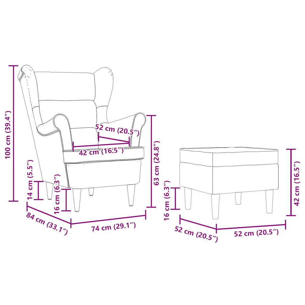 Armchair with Footstool Dark Grey Fabric