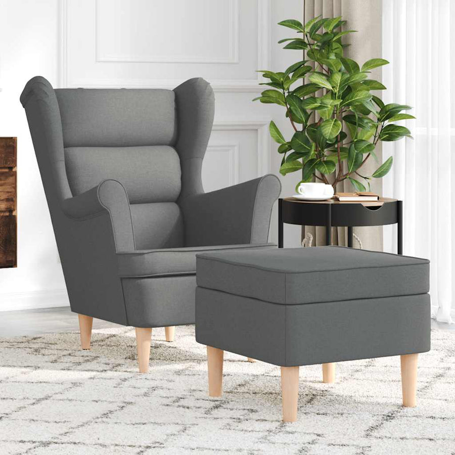 Armchair with Footstool Dark Grey Fabric