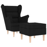 Armchair with Footstool Black Fabric - Front View