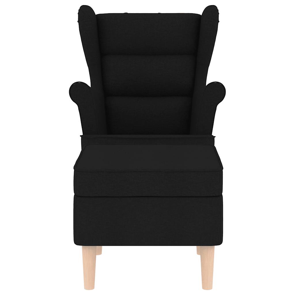 Armchair with Footstool Black Fabric